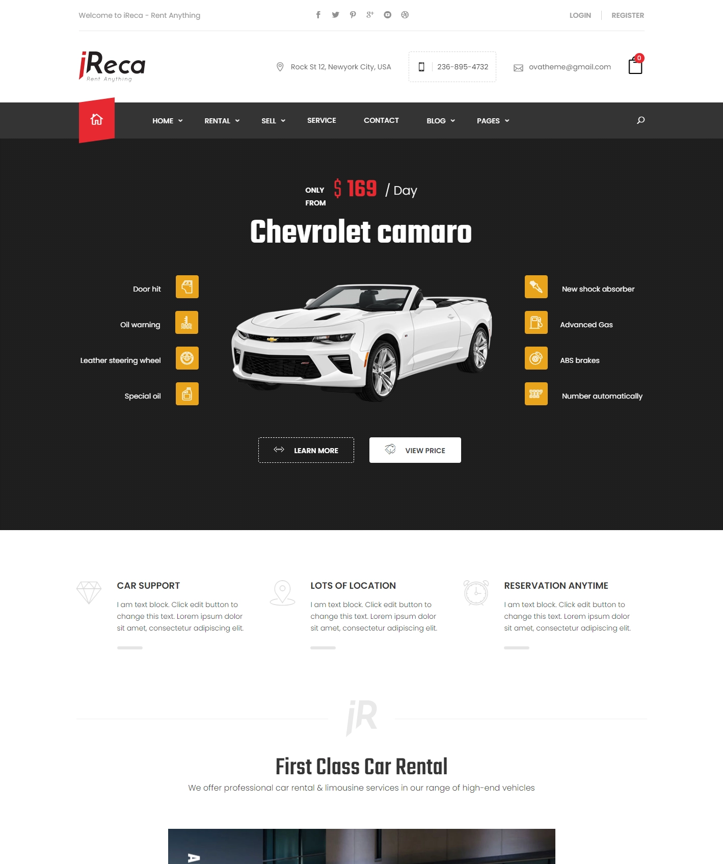 Car rental WordPress theme